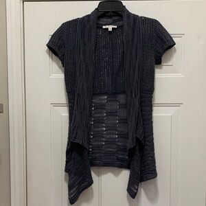 3/$15 CAbi Linen & Cotton Blend Charcoal Knit Cardigan Size XS